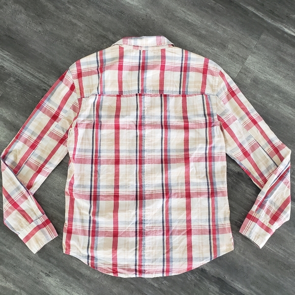 Red White Plaid Michael Stars Button Down - Picture 2 of 3